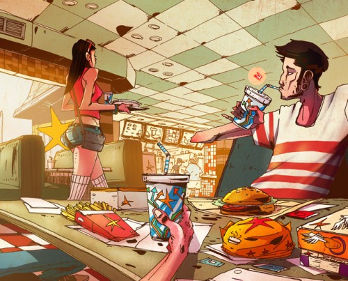 pretty girl fast food - illustration romain laforet