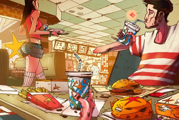 pretty girl fast food - illustration romain laforet